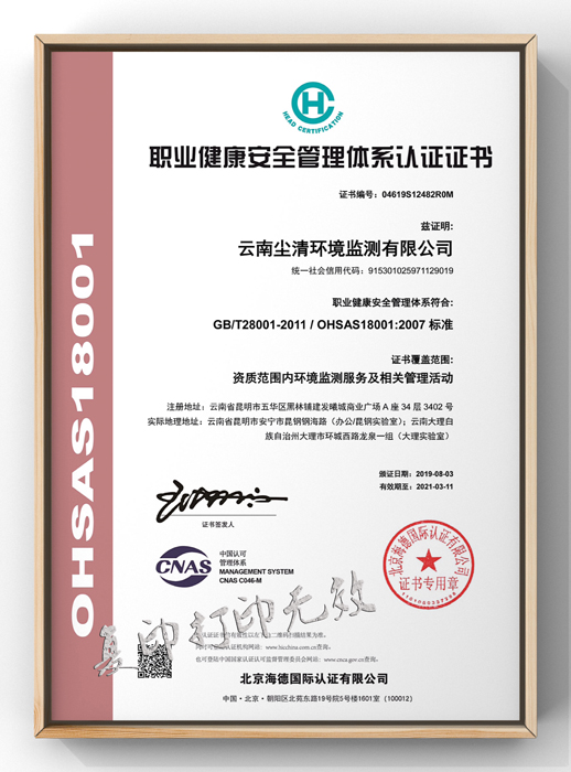 職業(yè)健康安全管理體系認(rèn)證證書(shū)